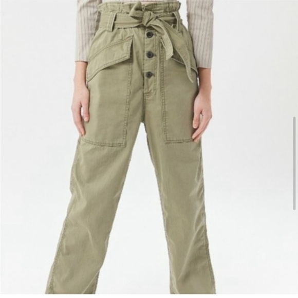 Urban Outfitters BDG Umber High Waist Paper Bag Painter Pants Army Olive Green S - Picture 2 of 10